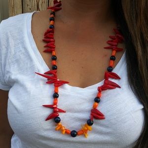 Firewater Necklace Coral & Blue Tiger's Eye